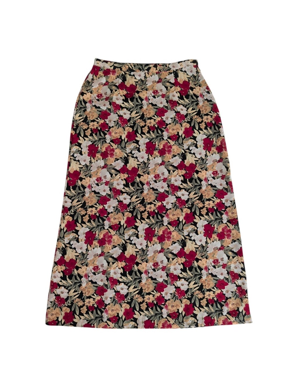 Vintage Christopher & Banks Y2K Floral A-Line Maxi Skirt 6 Black Red